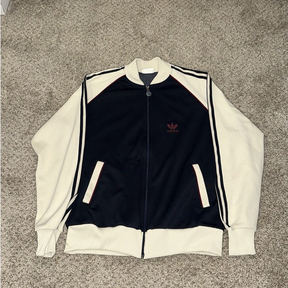 Vintage Adidas 80s Track Jacket Trefoil Logo Size XL Red Cream Full Zip